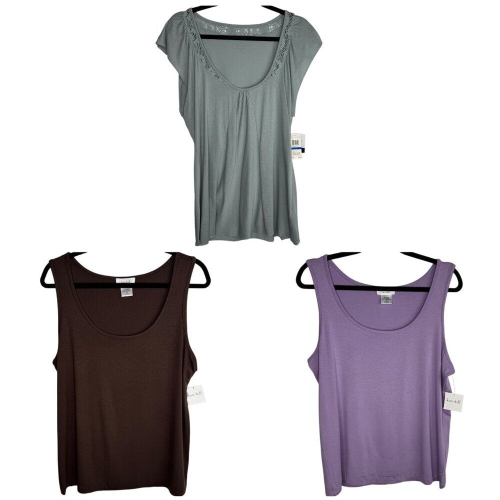 Bundle of 3 NWT Size XL Summer Tops‎ Purple Brown Green Kate Hill & Calvin Klein
